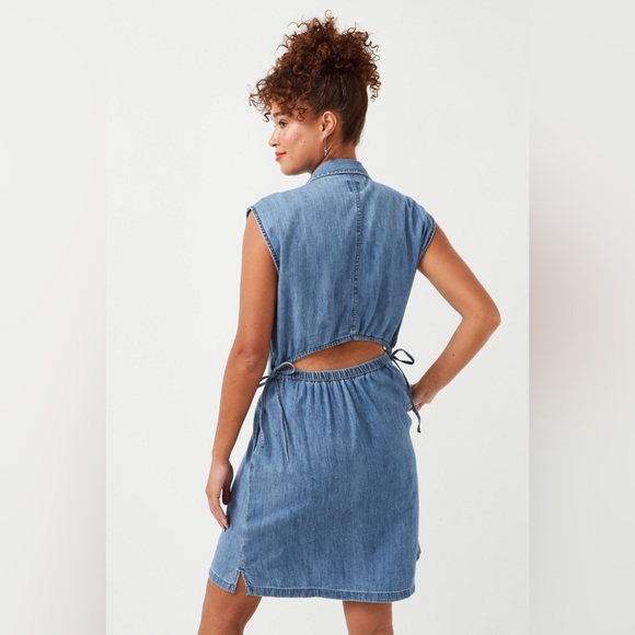 GAP Light Blue Denim Shirt Dress - Sleeveless Button Front - Picture 2 of 8